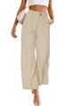 Detalle de pantalones beige de talle alto con cierre de botón y pliegues frontales - S / Bottoms / Albaricoque