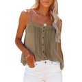 Camisole d'été boutonnée pour femme avec plis en couleur terreuse kaki - S / Kaki