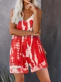 Detail of red and white tie-dye romper with spaghetti straps and a loose-fitting V-neckline - S / Top And Bottom / Red