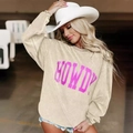 Sweat-shirt femme beige en velours côtelé avec imprimé Howdy rose et coupe décontractée - Abricot