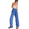 Women's summer wide-leg sky blue high-waisted trousers with matching tie belt set - S / Sky Blue