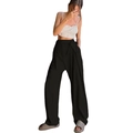 Women's high waisted wide leg trousers in black with a stylish waist tie detail - S / Black