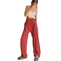 Women's red high waisted wide leg trousers and white pleated tube top outfit set - S / Orange Red