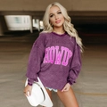 Paarse corduroy sweatshirt met lange mouwen voor dames met roze Howdy-letteropdruk - S / Paars