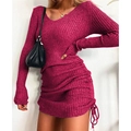 Dettaglio macro del tessuto a maglia a coste rosa con coulisse laterale arricciata - 3XL / Rosa Rosso