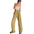 Women's mustard high-waist wide-leg lounge pants with tie waist in a relaxed fit - Khaki