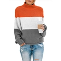 Detail des Strickpullovers mit Farblock-Design, Rollkragen und feiner Textur - S / Oberteile / Orange Weiß Dunkelgrau