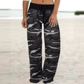 Detail van grijze camouflagebroek met wijde pijpen en elastische taille met koord - S / Zwart