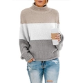 Detail of color-block knit sweater featuring khaki, white, and grey chunky knit texture - Khaki White Grey