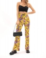 Pantalones acampanados de cintura alta para mujer con estampado de mármol amarillo - S / Amarillo