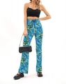 Pantalones acampanados de cintura alta para mujer con estampado de ondas azules - S / Azul