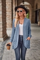 Dames vest met lange mouwen in mistblauw met fijn geribbelde textuur en zijzakken - S / Hemelsblauw