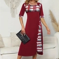 Robe rouge pour femmes avec empiècements à carreaux et boutons latéraux en décor cosy - S / Bordeaux
