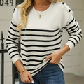 Damen Strickpullover mit Streifen und Knöpfen an der Schulter in Weiß und Schwarz - S / Schwarz Weiß