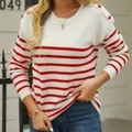 Damen Langarm-Strickpullover mit Streifen und roten Zierknöpfen an den Schultern - S / Rot