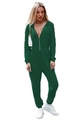 Close-up of dark green hooded long sleeve jumpsuit with zipper detail and sporty style - S / Top And Bottom / Green