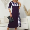 Vue détaillée de la robe violette avec empiècements à carreaux et boutons décoratifs - S / Violet