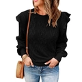 Jersey negro de punto de ochos para mujer con volantes en el hombro y puños acanalados - S / Negro