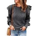 Jersey grueso gris oscuro de punto trenzado con volantes en hombros y cuello redondo - S / gris oscuro