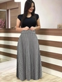 Détail d'une robe longue taille haute avec haut noir et jupe à motif pied-de-poule - S / Manches Courtes - Petit Carreaux