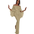 Detailed view of the layered ruffles and sequin texture on the gold evening dress - S / Dresses / Gold