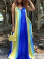 Sexy Damen Maxikleid mit V-Ausschnitt und gelb-blauem Farbverlauf für den Sommer - S / Blau
