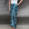 Detail of high waist flared pants with blue tie-dye and white mandala floral pattern - S / Blue & Black Mandala