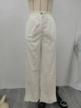 Pantaloni da donna in velluto a coste bianco crema a vita alta con gamba larga dritta - S / Beige