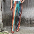 Dames flared broek met hoge taille en kleurrijke verticale strepen in een slanke pasvorm - S / Groene verticale strepen