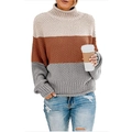 Grobstrick-Rollkragenpullover mit Farbmosaik in Creme, Hellbraun und Grau für Damen - S / Oberteile / Beige Dunkelbraun Grau