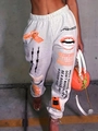 Detail of white street style jogger with bold red lips and orange pistol graphic prints - S / Orange (White with Orange Gun)