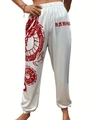 Dettaglio dei pantaloni sportivi bianchi con stampa drago rosso ed elastico in vita - S / Bianco (Stampa Drago)