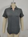 Detail view of the gray polo shirt featuring a lapel V-neckline and front chest pocket - 2XL / Gray Short Sleeve