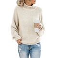 Beigefarbener Damen-Rollkragenpullover in lockerer Grobstrick-Optik mit Rippstrickbündchen - S / Oberteile / Aprikose