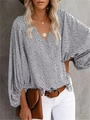 Damen V-Ausschnitt Blumenbluse mit Laternenärmeln in grau-weißem Druck - Grau Floral