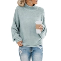 Lockerer mintgrüner Grobstrick-Rollkragenpullover mit gerippten Bündchen und Saum - S / Oberteile / Blau