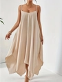 Elegante abito lungo estivo con spalline sottili e orlo irregolare in beige - S / Albicocca