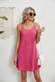 Close-up of fuchsia eyelet embroidery and double strap detail on summer mini dress - Rose Red