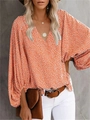 Damen V-Ausschnitt Bluse in Orange mit Blumenmuster, Puffärmeln und Gürtel - Orange Floral