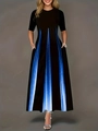Détail de la taille haute et des poches latérales sur une robe noire à rayures dégradées - S / Bleu