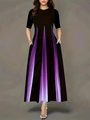 Détail de la robe à col rond avec rayures dégradées violettes et poches latérales - S / Violet
