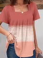 Detail of square neck summer top with vertical pleats and coral ombre gradient effect - S / Pink Gradient