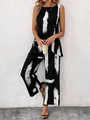 Conjunto de 2 piezas para mujer con top sin mangas y pantalón ancho de estampado abstracto - S / Estampado Blanco y Negro