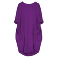 Detailansicht lila langärmliges Oversized T-Shirt-Kleid mit praktischen Seitentaschen - S / Lila