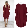 Robe oversize bordeaux à manches longues avec grandes poches latérales et coupe décontractée - S / Bordeaux