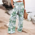 Pantalon large à taille haute pour femmes avec imprimé de feuilles pour la plage - Vert clair