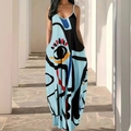 Détail de l'imprimé d'art abstrait sur une robe longue d'été avec des poches latérales - S / Bleu