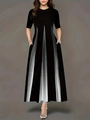 Détail d'une robe longue trapèze noire pour femme avec poches latérales et rayures dégradées - S / Noir
