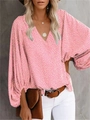 Pink floral V-neck blouse with lantern sleeves and relaxed fit for summer wear - 3XL / Tops / Pink Floral