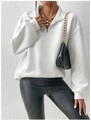 Detail of white waffle texture fabric on a mock neck quarter-zip sweatshirt for women - S / White